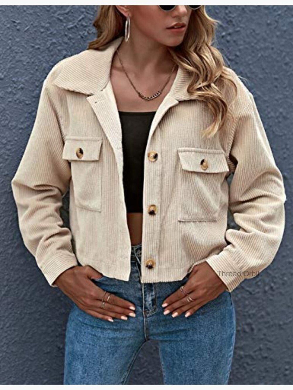 Cropped Corduroy Shacket Button Down Casual Jacket - Picture 2 of 7